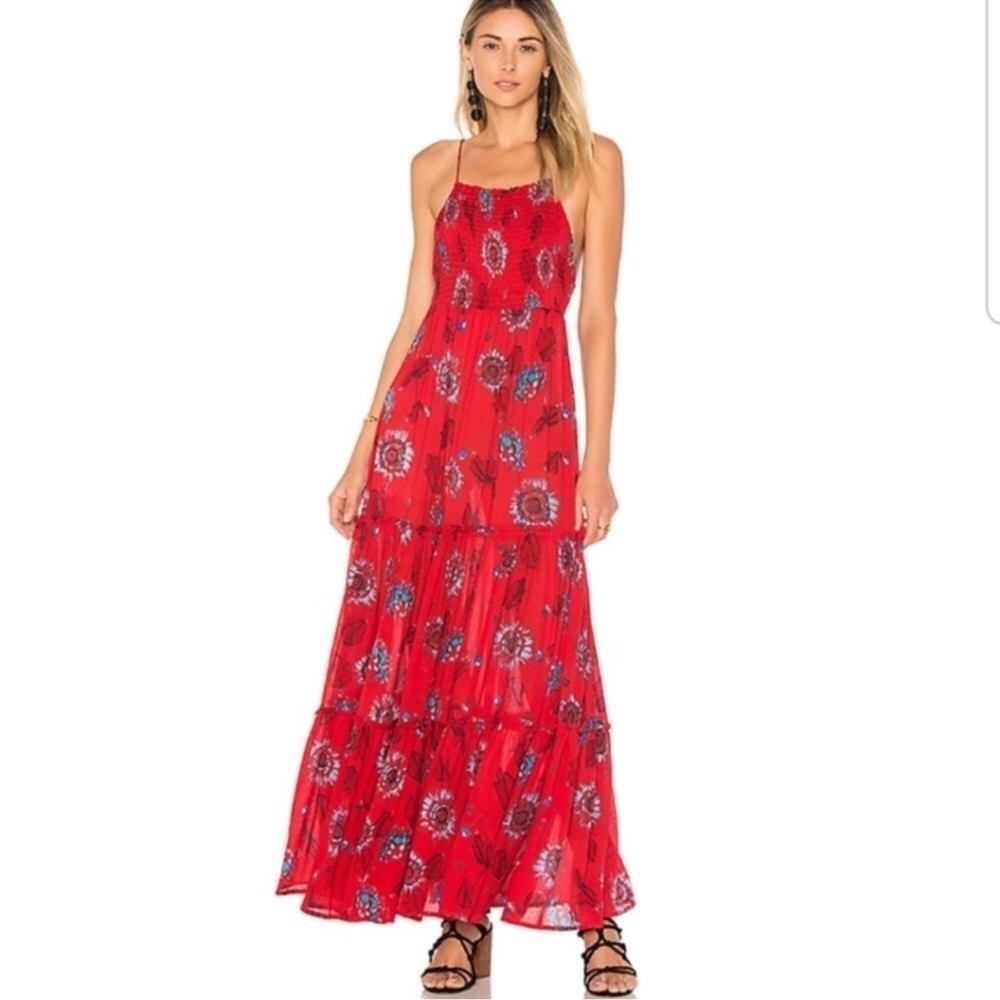 Free people intimately Floral Red garden Maxi Dress sir XS